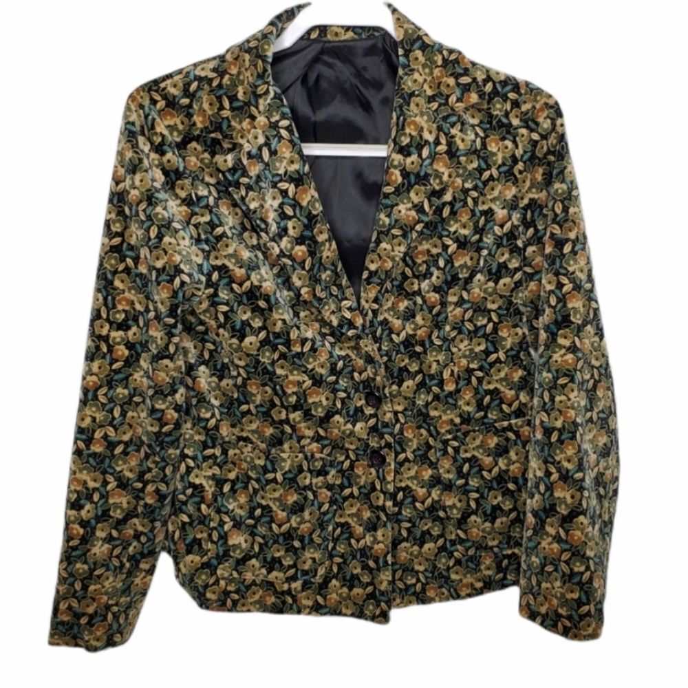 VINTAGE 70s Fay's Closet floral velvet tapestry blazer jacket S